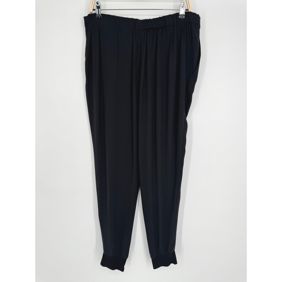 Eileen Fisher Silk Jogger Pants XL Black Elastic Waist Tapered Minimalist Luxe - Picture 7 of 9